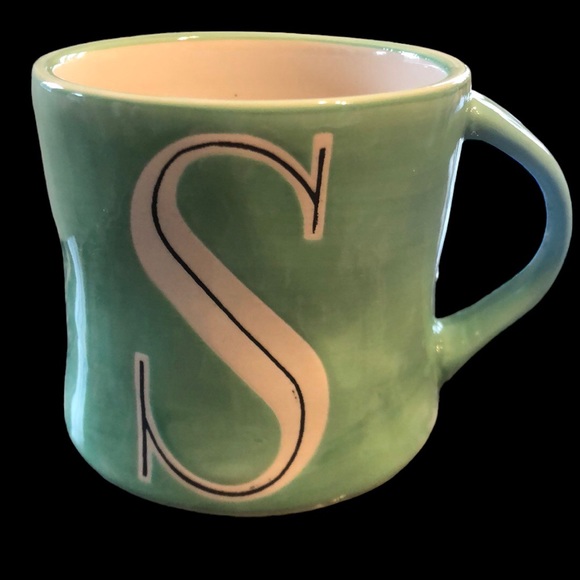 Anthropologie Hand Painted Colorway Mint Green Monogram “S” Coffee Mug - Picture 1 of 4